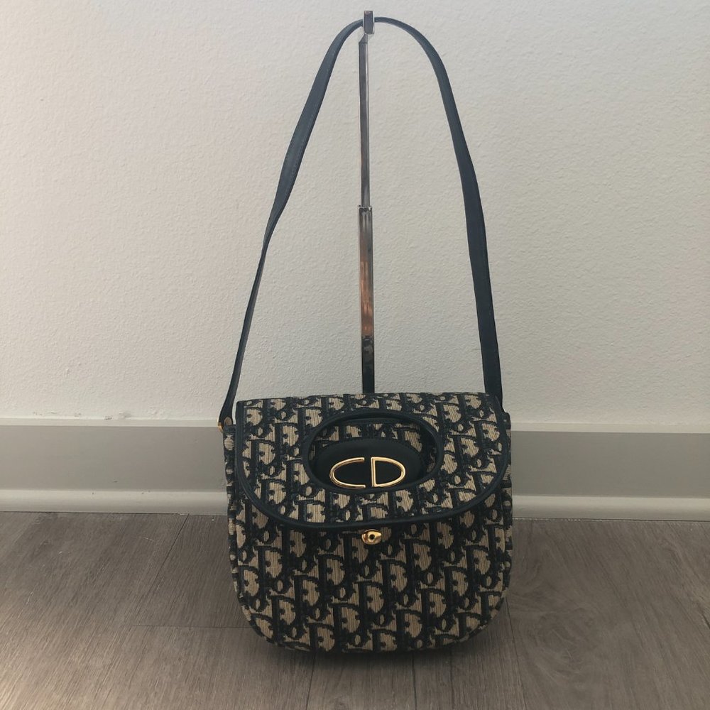 1970s Christian Dior monogram black trotter canvas shoulder satchel purse - Picture 4 of 9